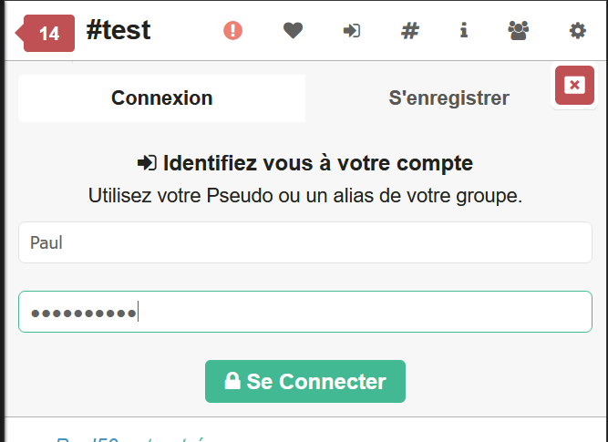 Formulaire connexion KiwiIRC rempli