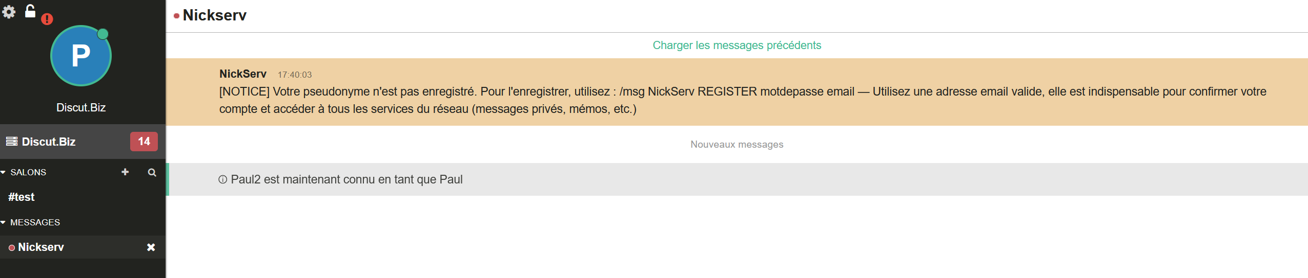 Message NickServ à la connexion