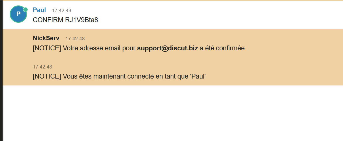 Email confirmé NickServ